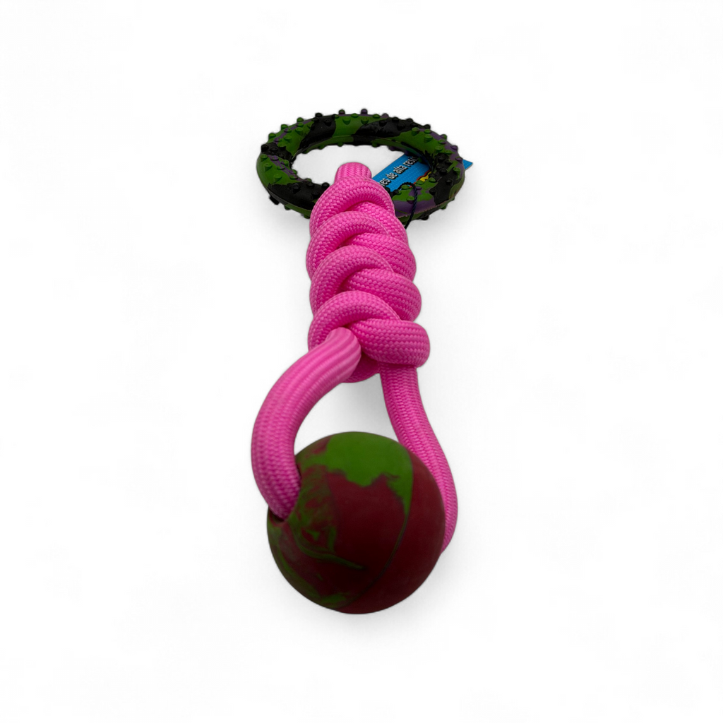 Juguete Interactivo "Triple-Action" Cuerda, Pelota y Aro Dental